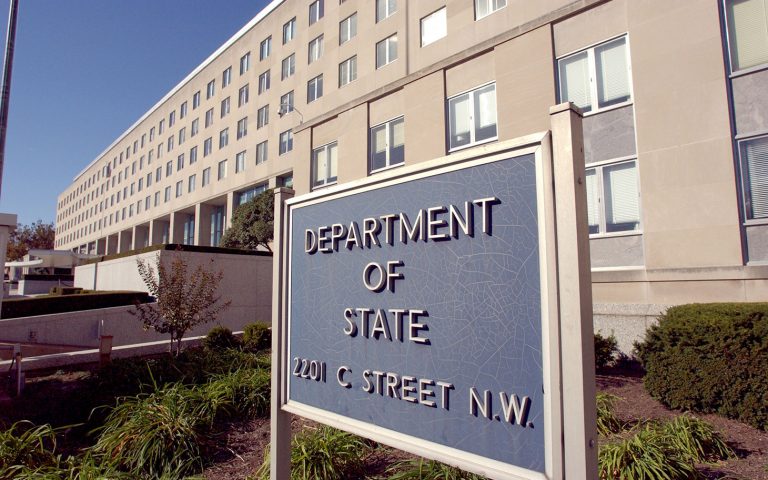 The entrance of the main offices of the United States Department of State located on C St in Washington, DC. which was recently named the Harry S. Truman Building. (Photo by Greg Mathieson/Mai/Mai/Time Life Pictures/Getty Images)