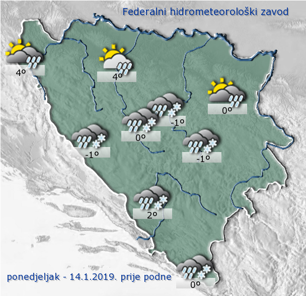 U našoj zemlji očekuje se oblačno vrijeme s kišom i susnježicom 1 14.1.