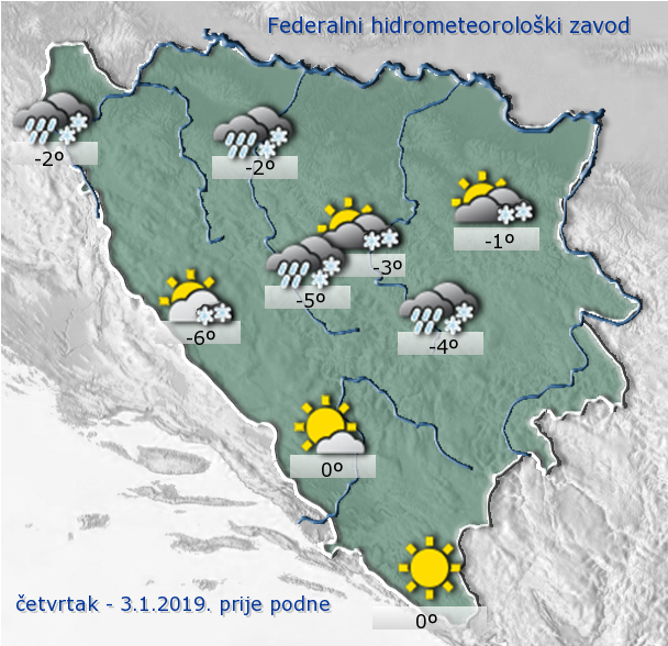 U BiH danas oblačno sa snijegom, temperature do -6 stepeni 1 3.1.